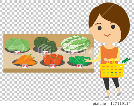 食材の買い物をしている女性のイメージイラスト 127119134