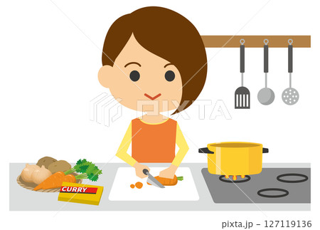 笑顔で料理をしている女性のイメージイラスト 127119136