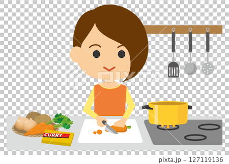 一位微笑的女人做飯的插圖 127119136