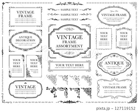 黒のビンテージフレームとオーナメントのセット1 127119152