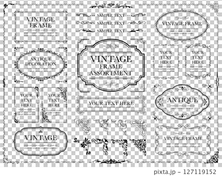 黒のビンテージフレームとオーナメントのセット1 127119152