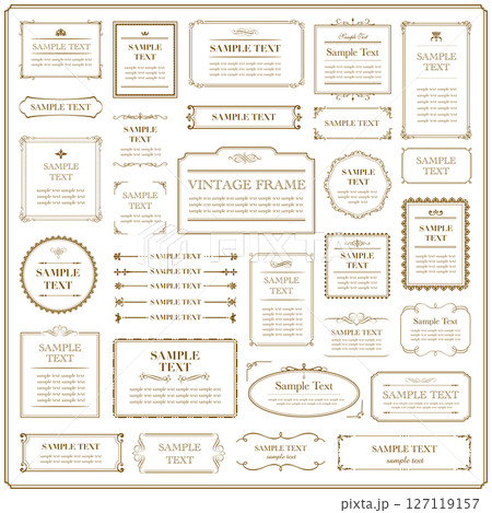 セピア色のビンテージフレームとオーナメントのセット セピア色のビンテージフレームとオーナメントのセット 127119157