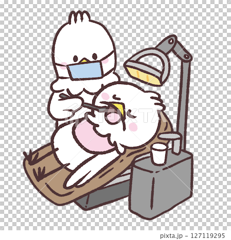 Illustration of a white bird undergoing dental treatment 127119295