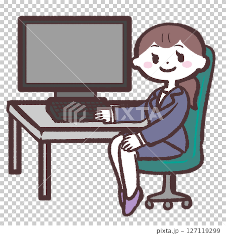 一位女士正在看電腦的插圖 127119299