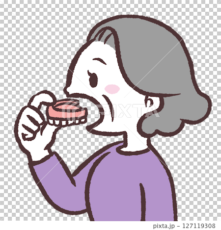 入れ歯を装着するシニア女性横向きのイラスト 127119308