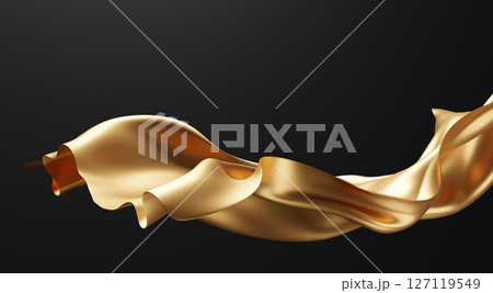 Gold luxury fabric isolated on black background 3D render 127119549