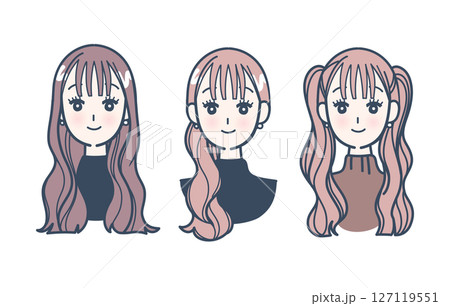 おしゃれな女性の顔のセットイラスト 127119551
