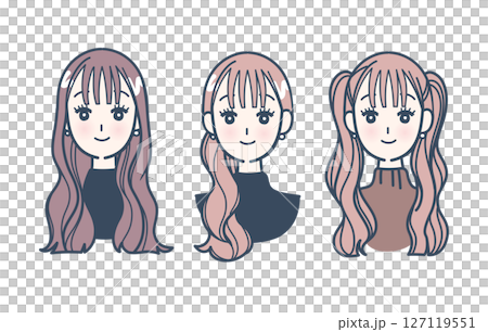 おしゃれな女性の顔のセットイラスト 127119551
