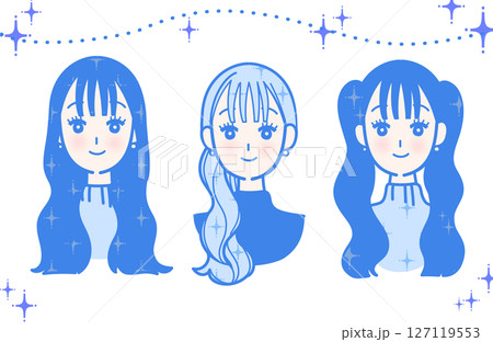 おしゃれな女性の顔のセットイラスト おしゃれな女性の顔のセットイラスト 127119553