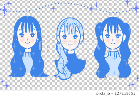 おしゃれな女性の顔のセットイラスト おしゃれな女性の顔のセットイラスト 127119553