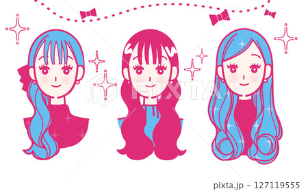 おしゃれな女性の顔のセットイラスト 127119555