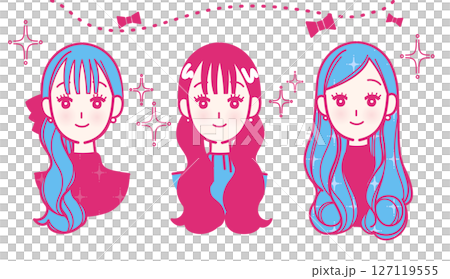 Set of illustrations of stylish women's faces Set of illustrations of stylish women's faces 127119555