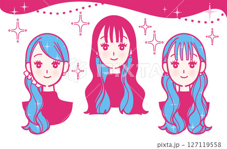 おしゃれな女性の顔のセットイラスト おしゃれな女性の顔のセットイラスト 127119558