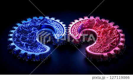 A pair of gears that are glowing in the dark A pair of gears that are glowing in the dark 127119866