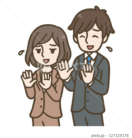 困った表情の女性社員と男性社員のイラスト 困った表情の女性社員と男性社員のイラスト 127120178