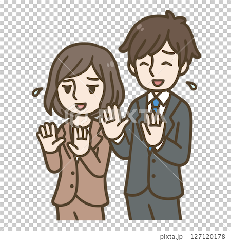 一位女性和一位男性員工臉上露出苦惱表情的插圖 127120178