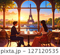 【Adobe Firefly】セーヌ川沿いのカフェでコーヒーを飲んでリラックスする様子43 127120535