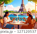 【Adobe Firefly】セーヌ川沿いのカフェでコーヒーを飲んでリラックスする様子41 127120537