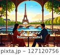 【Adobe Firefly】セーヌ川沿いのカフェでコーヒーを飲んでリラックスする様子40 127120756