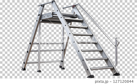 Metal Rolling Ladder with Platform Isolated on Black Metal Rolling Ladder with Platform Isolated on Black 127120844