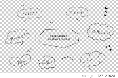 Handwritten greeting text set with speech bubble_Japanese 127121028