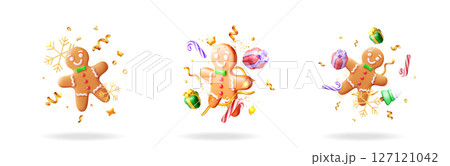 Festive gingerbread man in a 3d set collection 127121042