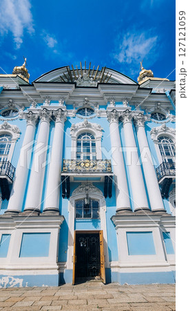 Panoramic view of St. Nicholas Naval Cathedral. Nikolo-Bogoyavlenskiy Morskoy Sobor built in 1762 in Saint Petersburg, Russia 127121059