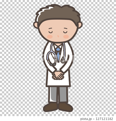 Full-body illustration of a male doctor (nurse) bowing his head and apologizing 127121182