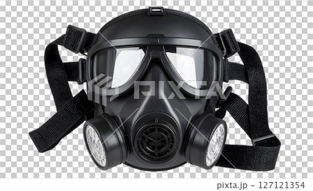 Close-up of Black Gas Mask Isolated on Background 127121354