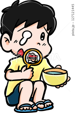 泣いている男の子の金魚すくい 127121445
