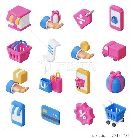 online shopping 3D icon set image 127121786
