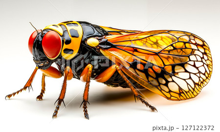 A close up of a cicada on a white background 127122372