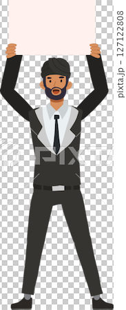 professional indian man in formal attire with blank sign banner for business promotion 127122808