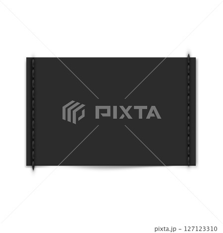 Black rectangular textile label with stitched edges. Realistic vector illustration. Black rectangular textile label with stitched edges. Realistic vector illustration. 127123310