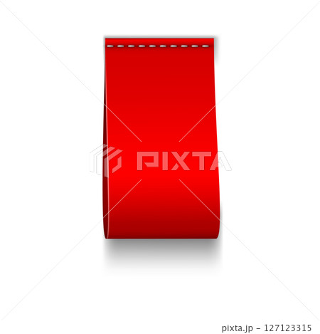Textile red tag, blank mockup with top stitching, Realistic vector. 127123315