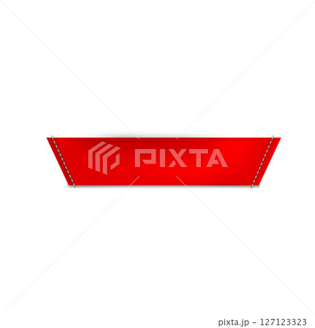 Textile label template. Horizontal red textile tag with decorative stitching along the edges. Textile label template. Horizontal red textile tag with decorative stitching along the edges. 127123323