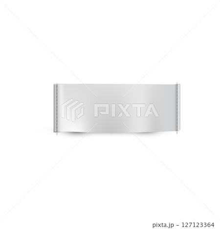 White textile sewn label, vector realistic cloth fabric rectangle tag, badge mockup, fashion sticker for information White textile sewn label, vector realistic cloth fabric rectangle tag, badge mockup, fashion sticker for information 127123364