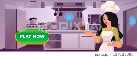 Chef cook invites to play restaurant business...のイラスト素材 [127123396] - PIXTA