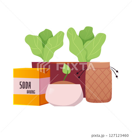 Eco gardening set with potted plants, baking soda, cloth bag. 127123460