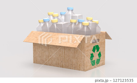 The Plastic bottle in Paper Box for eco or recycle concept 3d Rendering. 127123535