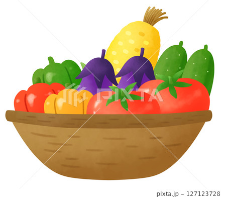 カゴに盛られた夏野菜のセットのイラスト 127123728