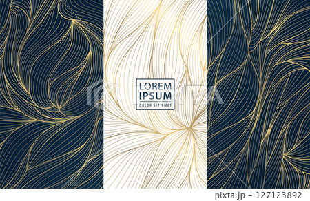 Vector gold label box, leaves floral wine design, vip perfume royal package. Leaf template, beauty, jewelry, gift cards, banners. 127123892