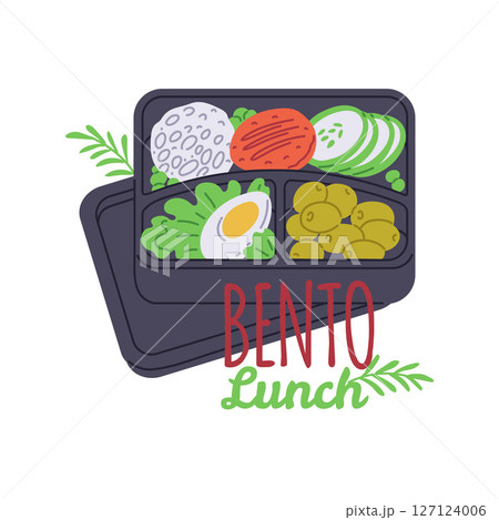 Nutritious bento box vector illustration set 127124006
