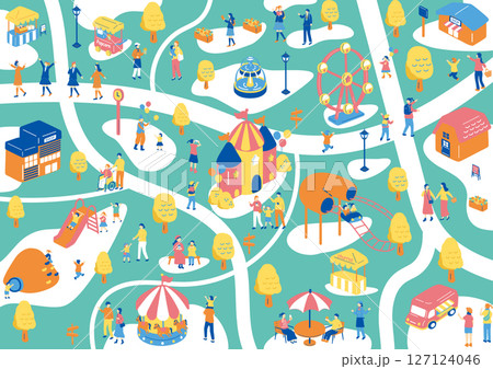 遊園地を楽しむ人達 127124046