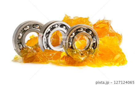 Ball bearing stainless with grease lithium machinery lubrication for automotive and industrial  isolated on white background. 127124065