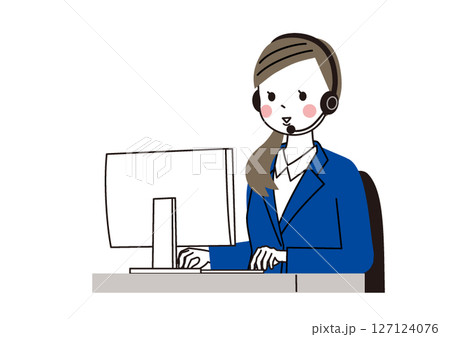ヘッドセットをつけて会話している女性　サポートセンター 127124076