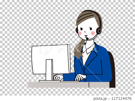 ヘッドセットをつけて会話している女性　サポートセンター 127124076