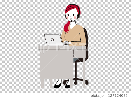 ヘッドセットをつけてweb会議している女性 127124083