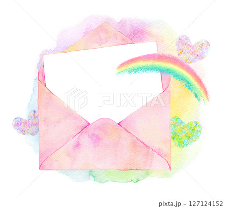 水彩イラスト　ピンク色のお手紙 127124152