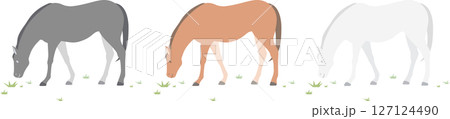 牧草を食べる馬のベクターイラストセット/シンプルなフラットスタイル 牧草を食べる馬のベクターイラストセット/シンプルなフラットスタイル 127124490